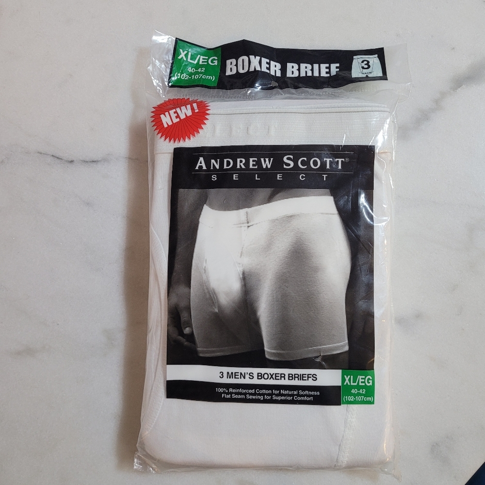Andrew Scott mens 3 pack natural cotton boxer brief white xl/eg